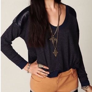 Free people sequins shoulder sweater navy medium